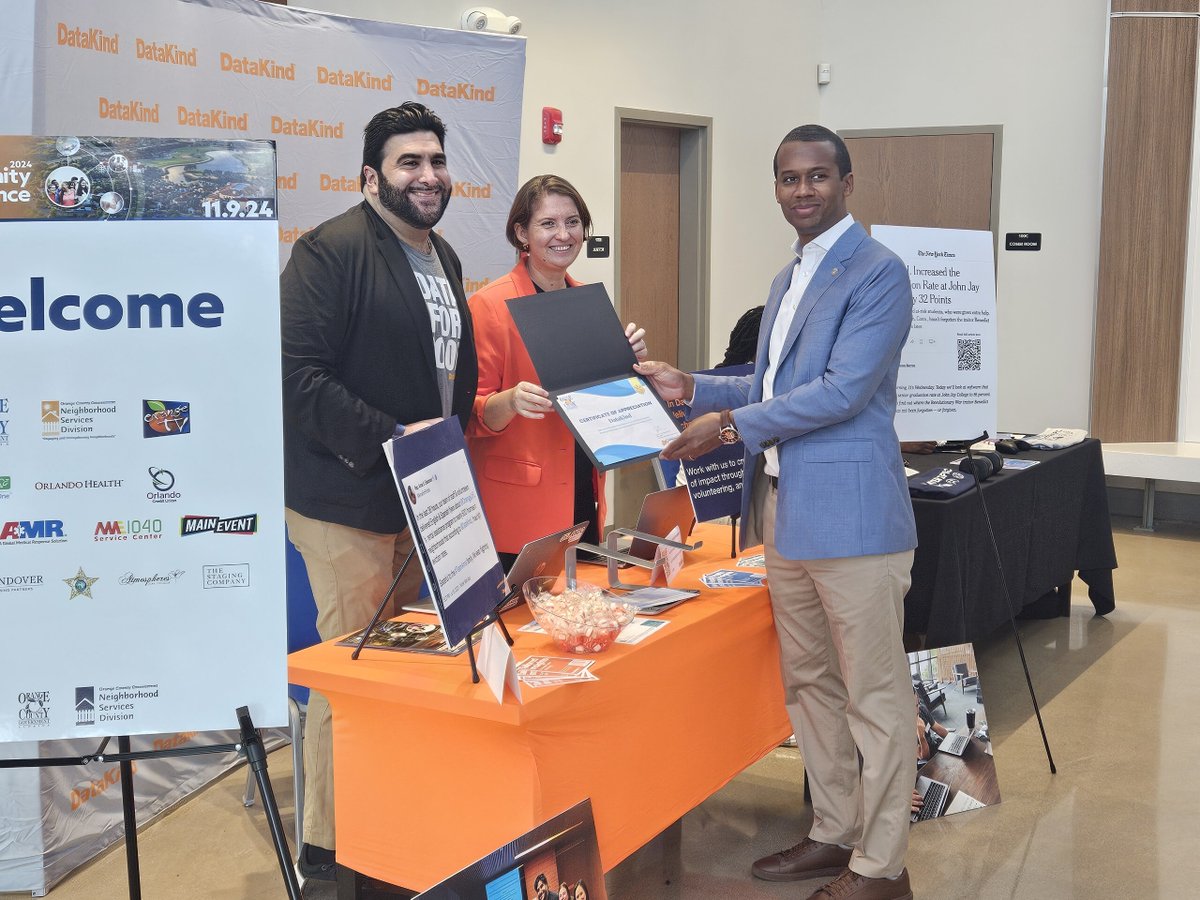 DataKind connected with local leaders over the weekend at the Orange County Community Conference, highlighting how our tools can support #economicmobility programs. We received the certificate of appreciation from Jason Reynolds, Manager of the Neighborhood Services Division.
