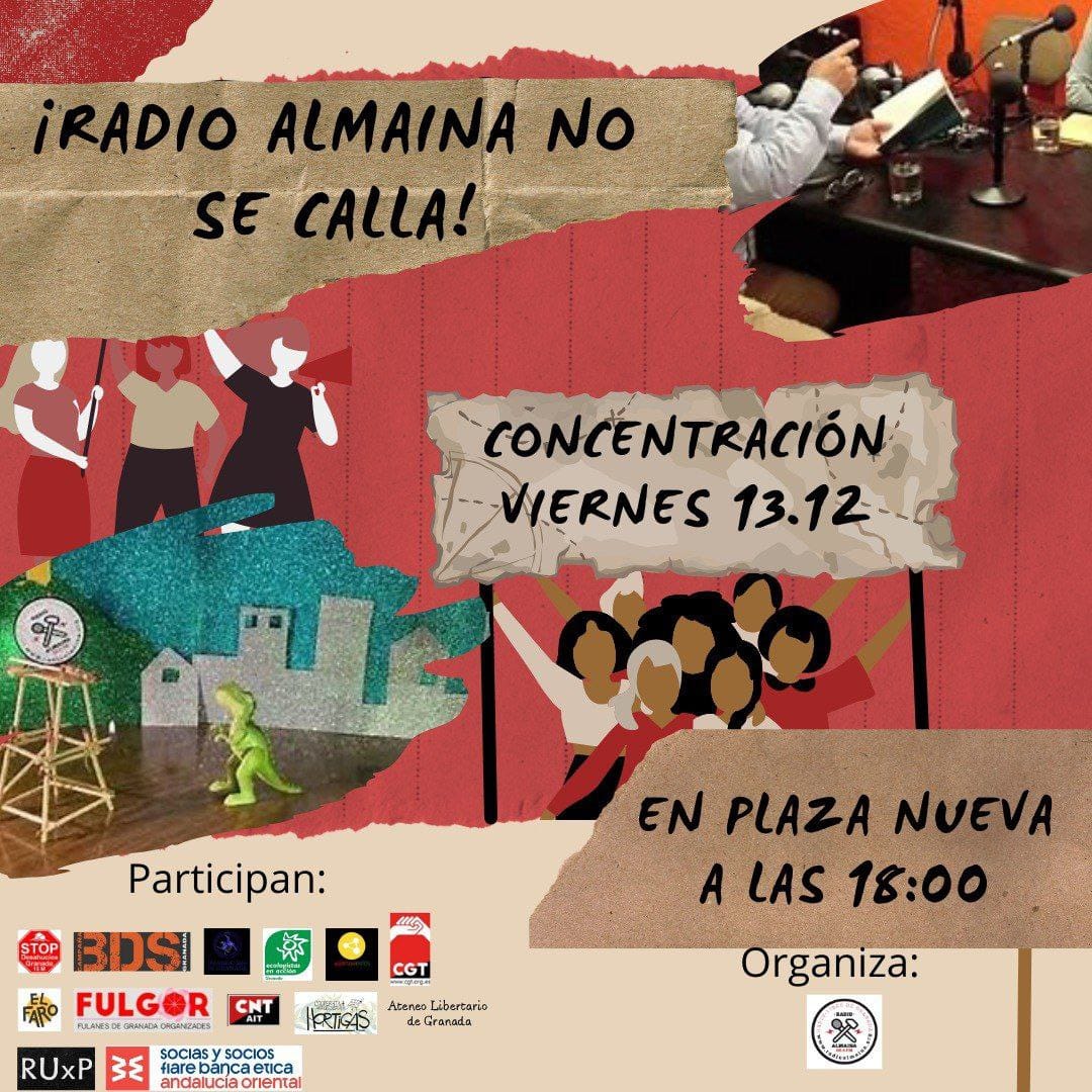 🎙¡Radio Almaina No se Calla!🎙

Concentración contra la Junta de Andalucía y en apoyo a Radio Almaina y su derecho de emisión.

El viernes 13 de Diciembre de 2024 nos vemos en Plaza Nueva, a las 18:00 h.