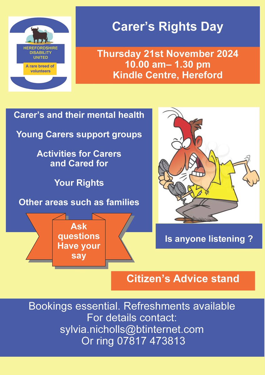 Action Deafness (@actiondeafness) on Twitter photo Join us tomorrow at #CarersRightsDay!
Thursday 21st November | 10am - 1:30pm | Kindle Centre, #Hereford
Come along and chat to TeamAD about our services, including our Equipment Referral Service in #Herefordshire
To book: sylvia.nicholls@btinternet.com Join us tomorrow at #CarersRightsDay!
Thursday 21st November | 10am - 1:30pm | Kindle Centre, #Hereford
Come along and chat to TeamAD about our services, including our Equipment Referral Service in #Herefordshire
To book: sylvia.nicholls@btinternet.com