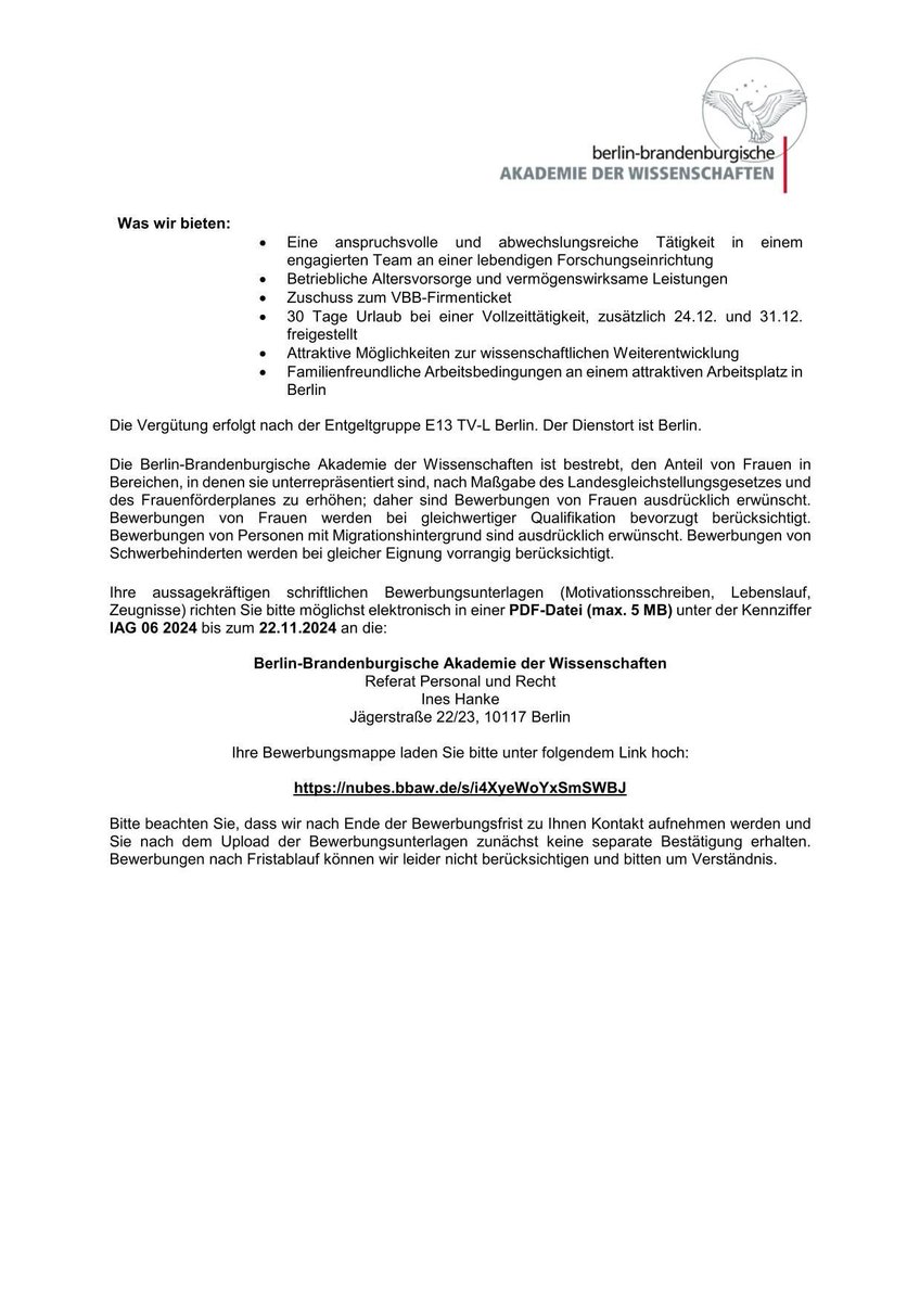 bbaw_de's tweet photo. Machen Sie das Jubiläumsjahr der Akademie mit Ihren Projekten und Veranstaltungen zu einem unvergesslichen Ereignis! Wenn Sie sich in der (französischen) Aufklärung und der Geschichte der Akademie im 18. Jh. auskennen, bewerben Sie sich bis zum 22.11. https://t.co/bYSEvwwdUG #job https://t.co/afB6hElHIe