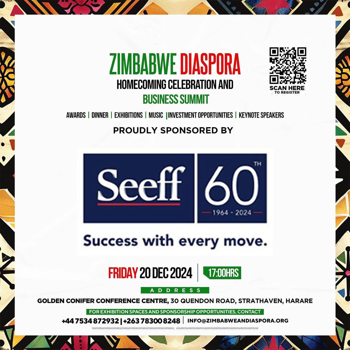 Zimbabwean Diaspora (@zimdiaspora3) on Twitter photo We are thrilled to welcome Seeff (seeff.com), a leading Property Estate Agent company, as an official sponsor of the Zimbabwe Diaspora Homecoming Celebration and Business Summit!
🎟 Grab your tickets now: buytickets.at/zido/1432509
@SeeffProperties <a href="/DrMambondiani/">Lance Mambondiani</a> We are thrilled to welcome Seeff (seeff.com), a leading Property Estate Agent company, as an official sponsor of the Zimbabwe Diaspora Homecoming Celebration and Business Summit!
🎟 Grab your tickets now: buytickets.at/zido/1432509
@SeeffProperties <a href="/DrMambondiani/">Lance Mambondiani</a>