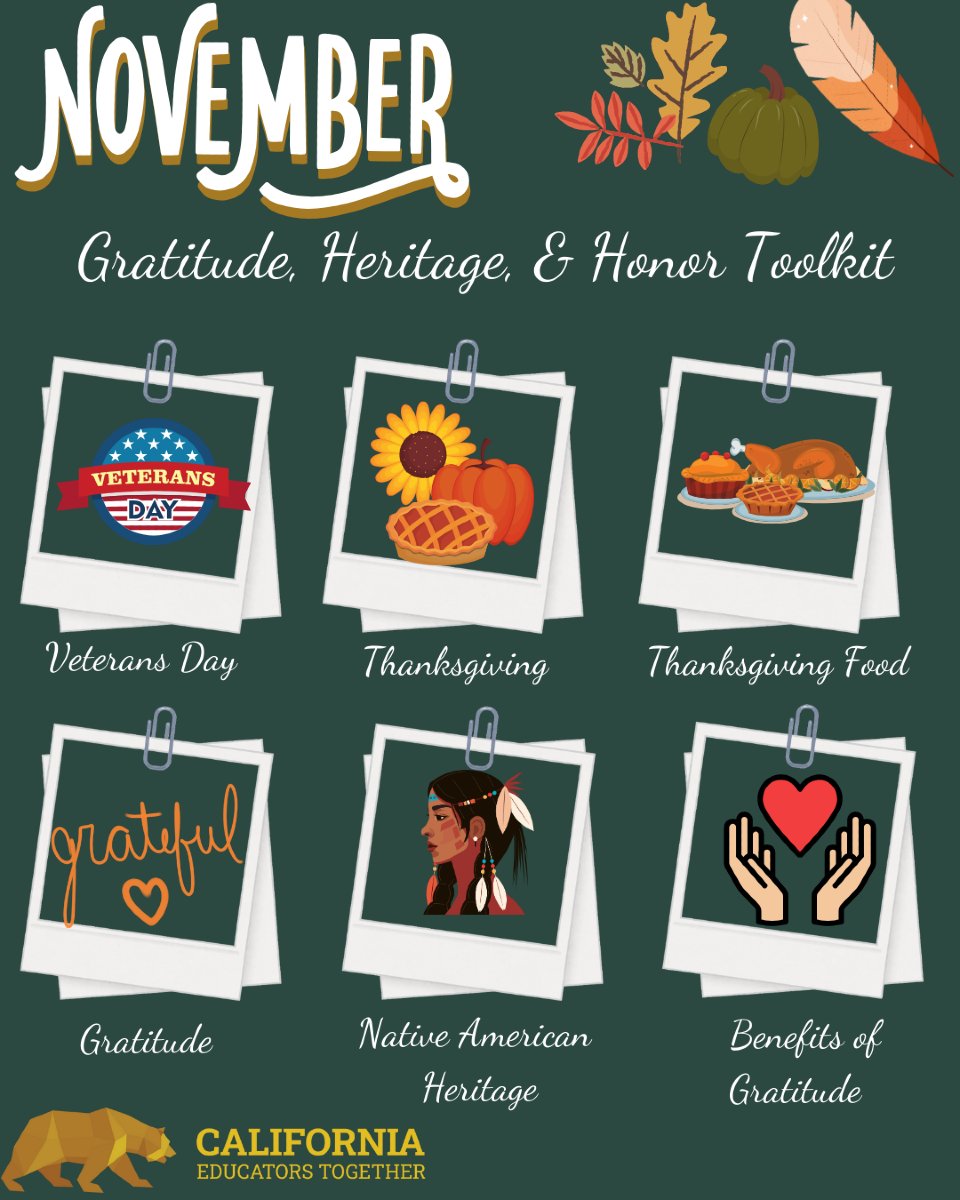🍂 Bring on the November vibes! 🍁

November Toolkit has everything you need to dive into fall fun, honor heritage, and spread gratitude! Perfect for adding a little extra warmth and meaning to your classroom this month! #NovemberInTheClassroom #TeachingToolkit #CelebrateTogether