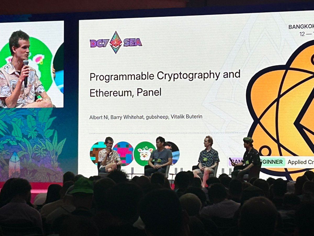 Central_DAO's tweet photo. Day 1 at Devcon!! 🔥

Insightful sessions, an incredible panel on Programmable Cryptography featuring @VitalikButerin, @barrywhitehat, @gubsheep, Albert Ni, and awesome people summed up Day 1 at @EFDevcon!