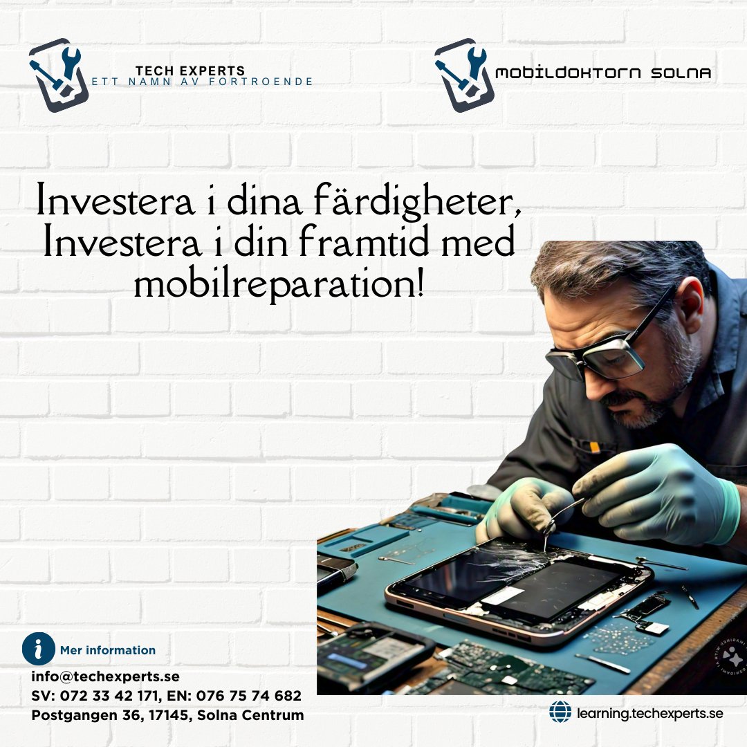 techexperts2024's tweet image. &quot;Investera i dina kunskaper, investera i din framtid med mobilreparationer! Anmäl dig till vår kurs idag och bli certifierad på nolltid.&quot;📱 
#stockholm #mobilreparationinstockholm #mobiltelefonkurser #mobil #kurser #reparation  #mobiltillbehör #mobiltelefon #mobilreparation