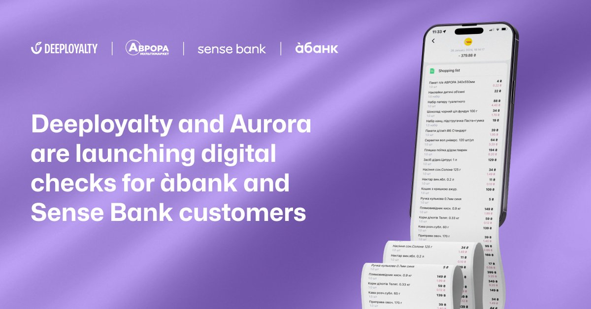 deeployaltyio's tweet image. Deeployalty and Aurora launch digital checks for @abank_ukr and @sense_bank customers! 🚀 Now it’s convenient, eco-friendly, and secure to keep receipts in your banking app. Digitization in action! ♻️

🔗 Read more: bit.ly/3UN2tAc

#DigitalChecks #Fintech
