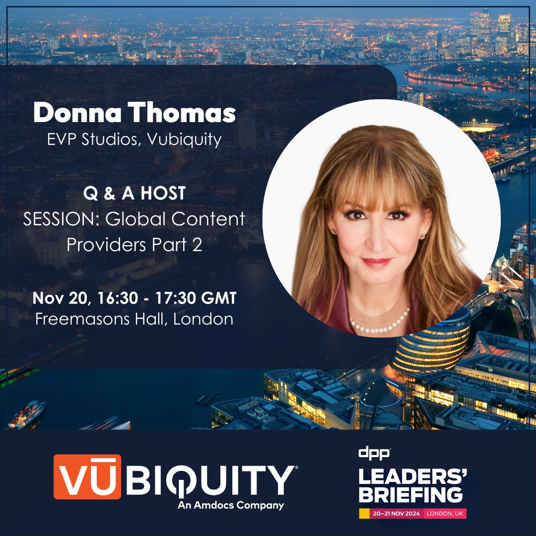 VUBIQUITY's tweet photo. You can't miss the session with Donna Thomas (EVP Studios, #Vubiquity) who will co-host an engaging Q&amp;A for the Global Content Providers Part 2 session on Nov 20, 16:30 - 17:30 GMT alongside top executives from  #Disney, #WarnerBrosDiscovery &amp; #NBCUniversal.

@thedppltd #LB2024 https://t.co/ZjxBbpoa4Y