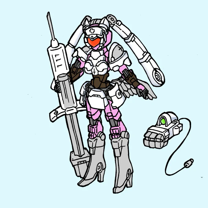 2022年に描いたイラスト企画「30MM僕のほしい機体」その後2年間で出たパーツ①М型ハンド②マント③大型ハンド(プロヴェデル)④天使の羽⑤連結シールド⑥ナース服←イマココ#30MM 