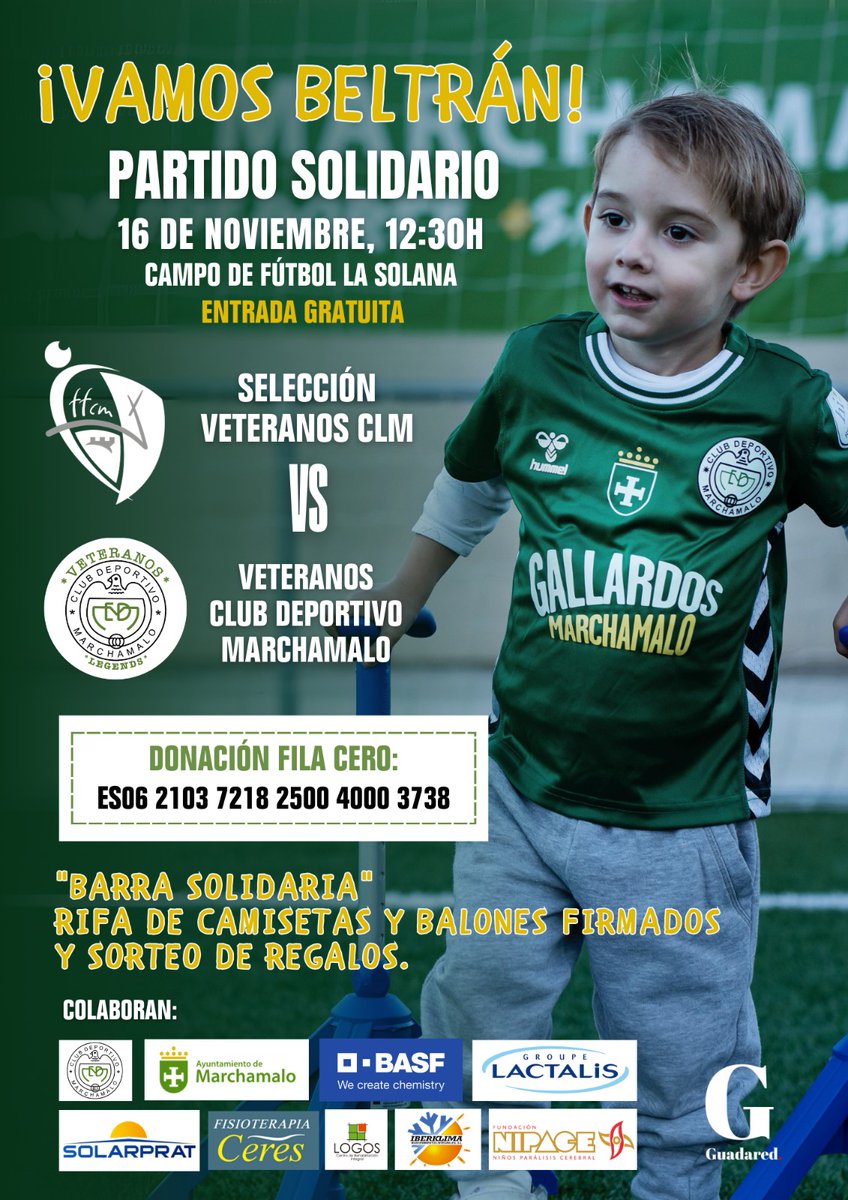 📰 NOTICIA |

▶️ La #selecciónCLM de Veteranos, en el partido benéfico en favor de Beltrán

🆚 Disputará un encuentro frente al <a href="/VeteranosCd/">CD Marchamalo Veteranos</a>, cuya recaudación irá destinada a los cuidados del pequeño gallardo

🔗 ffcm.es/pnfg/NNws_ShwN… 

#somosCLM | #genCLM