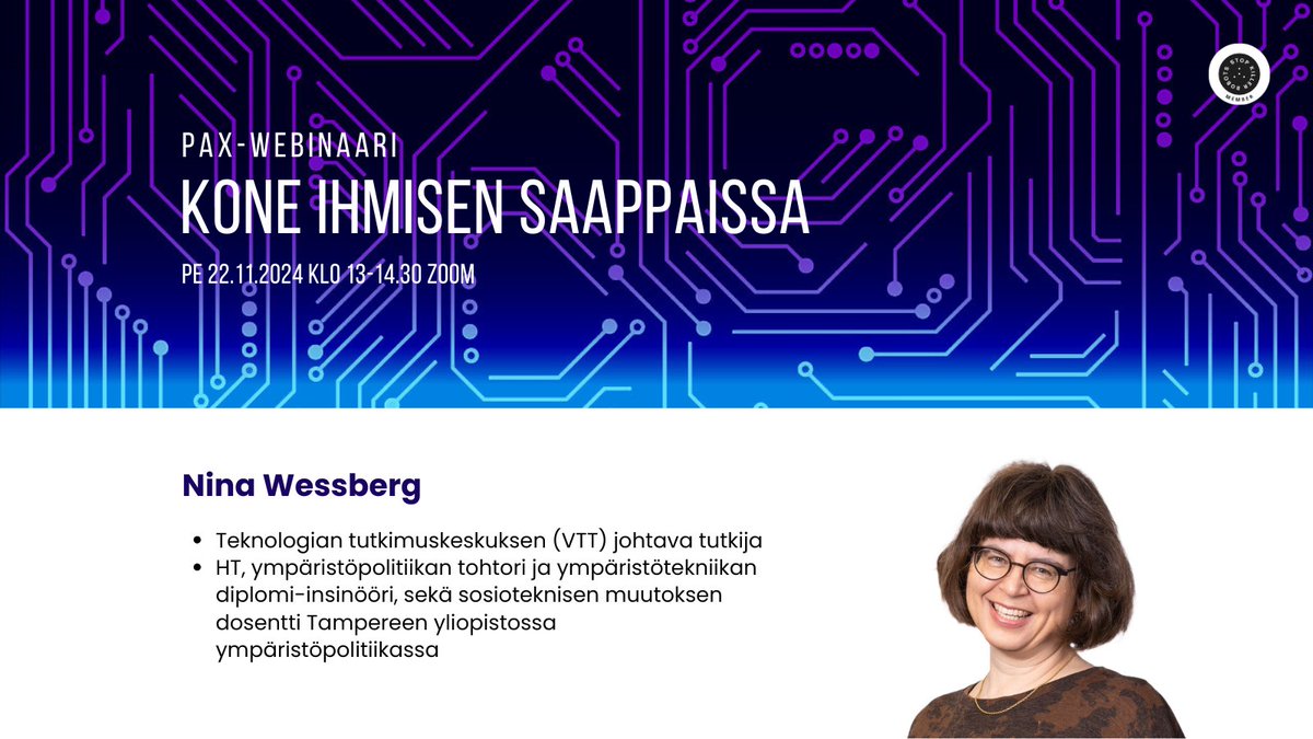 Stop Killer Robots Finland (@killerrobotsfi) on Twitter photo MitÀ tapahtuu, kun ihmisen rooli pienenee ja asejÀrjestelmÀt suorittavat tehtÀviÀ yhÀ itsenÀisemmin? <a href="/VTTFinland/">VTT</a> johtava tutkija <a href="/NintsuW/">Nina Wessberg</a> tuo keskusteluun nÀkökulmaa etiikasta ja ihmislÀhtöisyydestÀ.
Tule sinÀkin kuulolle! Ilmoittaudu webinaariin tÀstÀ: us06web.zoom.us/meeting/regist⊠MitÀ tapahtuu, kun ihmisen rooli pienenee ja asejÀrjestelmÀt suorittavat tehtÀviÀ yhÀ itsenÀisemmin? <a href="/VTTFinland/">VTT</a> johtava tutkija <a href="/NintsuW/">Nina Wessberg</a> tuo keskusteluun nÀkökulmaa etiikasta ja ihmislÀhtöisyydestÀ.
Tule sinĂ€kin kuulolle! Ilmoittaudu webinaariin tĂ€stĂ€: us06web.zoom.us/meeting/registâŠ