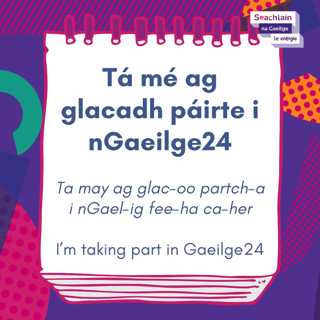 An bhfuil do scoil ag glacadh páirte i #Gaeilge24 inniu? 🎉😍

Beidh 25,000 dalta ó 260 scoil ag labhairt na Gaeilge ar feadh 24 uair a chloig inniu! Seo daoibh cúpla focal le cuidiú libh 💙

Is féidir leat an craic ar fad ó na scoileanna éagsúla a fheiceáil ar <a href="/gaeilge24/">Gaeilge24</a>