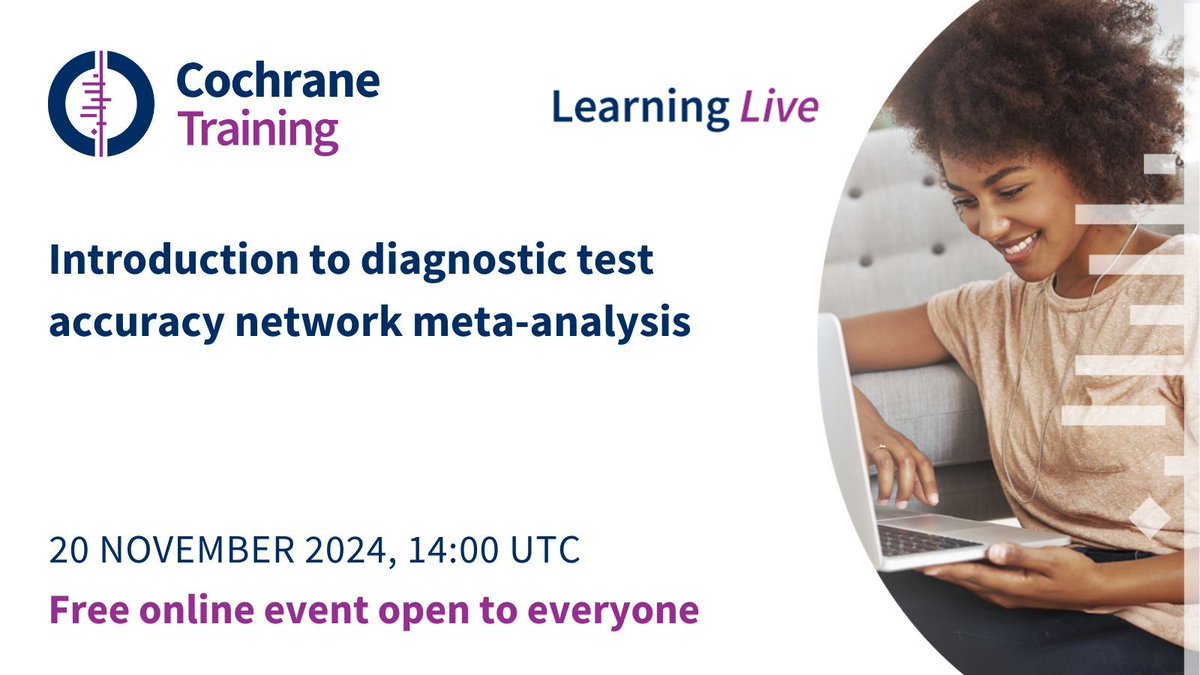 Cochrane Training (@cochranetrain) on Twitter photo Next week! 🗓️ Hear from <a href="/AVeroniki/">Argie Veroniki</a> & <a href="/STsokani/">Sofia Tsokani</a> in this #cochranelearninglive webinar 💻 Ideal for review authors wanting to incorporate results from DTA studies comparing multiple diagnostic tests in a review. Open to everyone!👉 training.cochrane.org/introduction-t… Next week! 🗓️ Hear from <a href="/AVeroniki/">Argie Veroniki</a> & <a href="/STsokani/">Sofia Tsokani</a> in this #cochranelearninglive webinar 💻 Ideal for review authors wanting to incorporate results from DTA studies comparing multiple diagnostic tests in a review. Open to everyone!👉 training.cochrane.org/introduction-t…