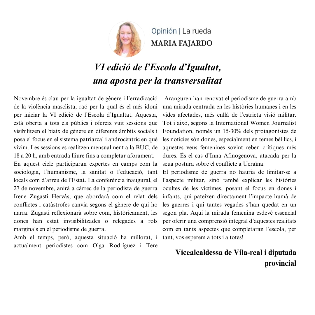📢 Aquest novembre comença la VI edició de l'Escola d'Igualtat! 🌈 Huit sessions per visibilitzar el biaix de gènere en diferents àmbits i reflexionar sobre la igualtat i la violència masclista.

Llig ací l'article 👇