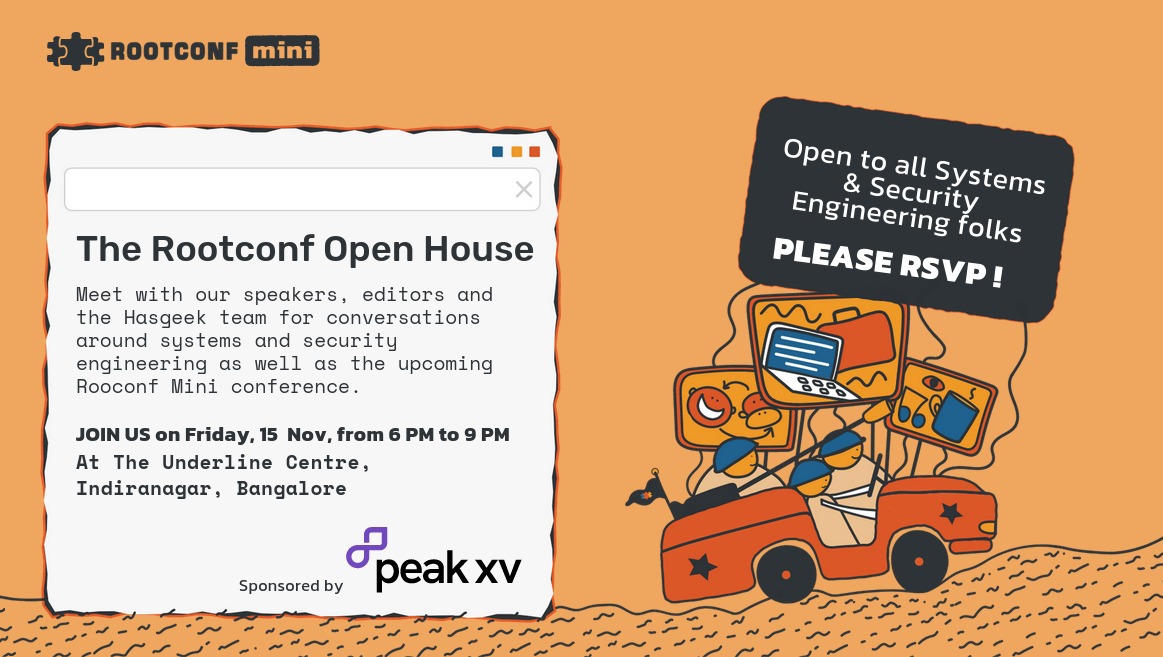 rootconf's tweet photo. Come to the @rootconf open house on Friday, 15 Nov, from 6 pm onwards.

- mingle with track editors &amp; speakers
- learn how engineers can tell stories about their craft
- learn about startup successes (and failures!)

Details &amp; RSVPs here - https://t.co/swUbiyCS7T

#RootconfMini https://t.co/X4w20at3MF