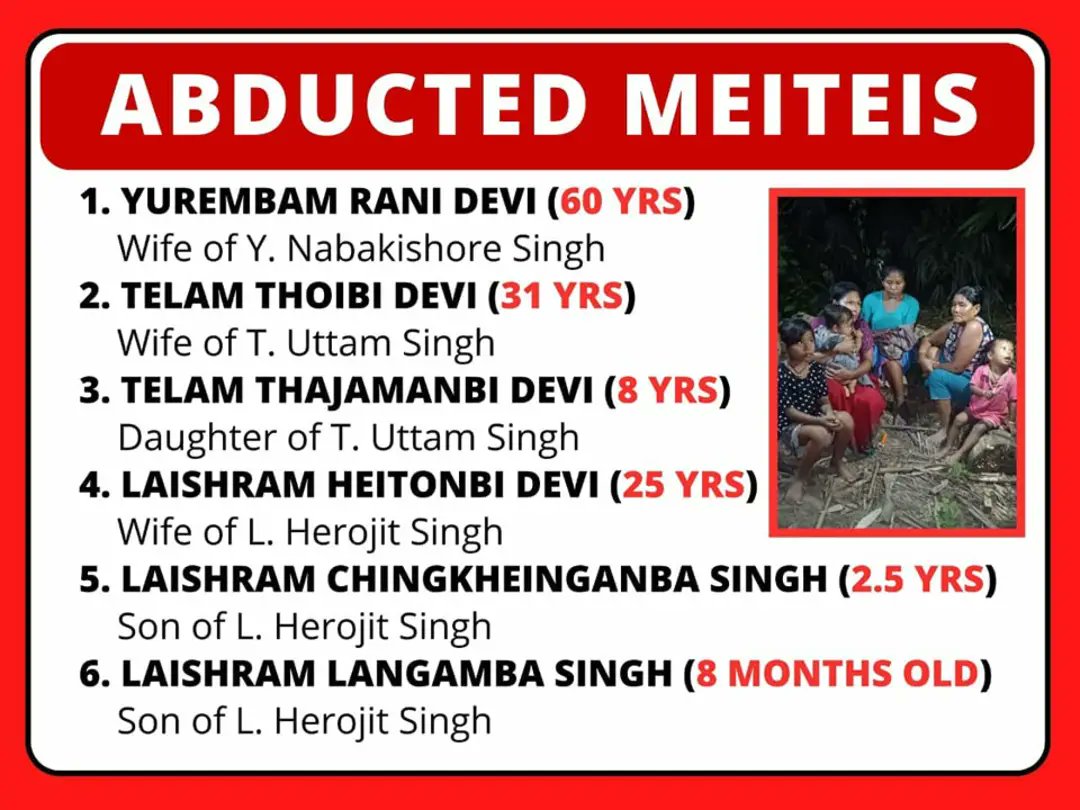 #WarCrimeAgainstHumanity targeting Women &amp; children in Jiribam, #Manipur of India.

#KukiMilitants abducted women and children civilians as revenge against Indian paramilitary forces.

We condemn such an act of crime and request Kuki CSOs to release them on humanity's ground.