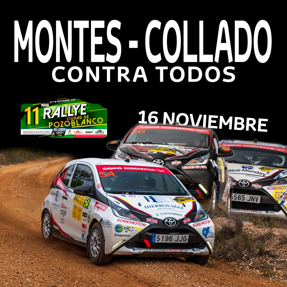 La Copa Kobe de Rallyes vuelve a llegar a la última cita de la temporada de lo más apretada. Este año, 3 equipos tienen posibilidades de alzarse con el titulo:

- Francisco Montes y David Collado
- Raul Carrasco y Mario Gómez
- Jaime López y Javi Moltó