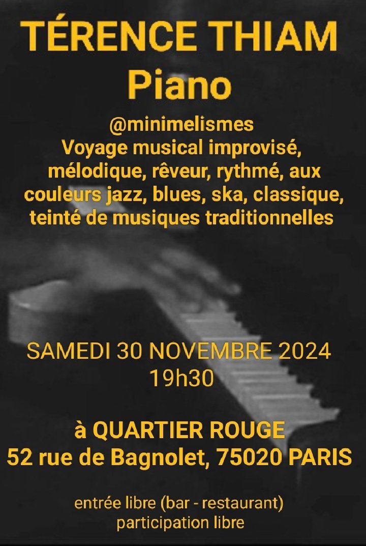 MiniMelismes's tweet photo. Samedi 30 novembre à Quartier Rouge Paris 20ème 
#jazz #blues #ragtime #ska 
#pianobar 
#restaurant #bar https://t.co/MH5WOsR3GM