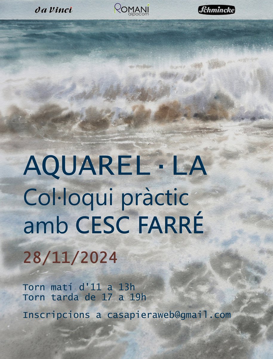 Últimes places pel Col·loqui Pràctic d'Aquarel·la de Cesc Farré. 28/11/2024. Inscripcions a casapieraweb@gmail.com indicant el nom i el torn📩