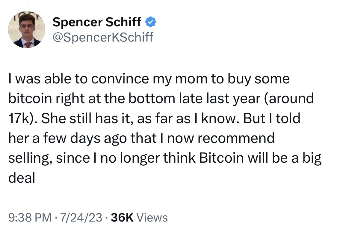 I hope Peter Schiff’s wife is still hodling.