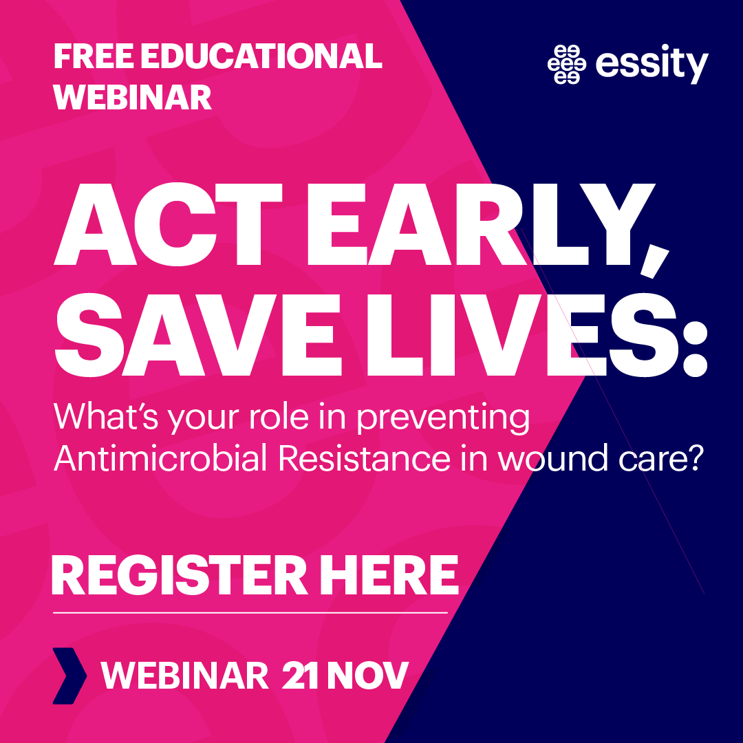 Act Early, Save Lives: What’s your role in preventing Antimicrobial Resistance in wound care? will be broadcasting LIVE on Thursday 21st November, 12:30pm.
Don’t miss out! Join to find out more about the importance of preventing infection, especially in pressure ulcers: