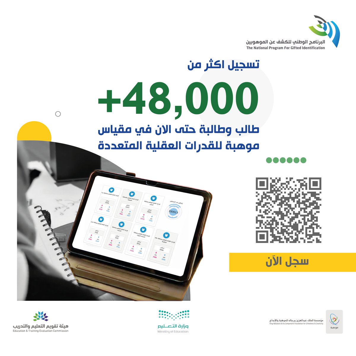 mawhiba's tweet photo. في بيتك موهوب يستحق الاكتشاف..

أكثر من 48,000 حتى الآن سجل معنا في #مقياس_موهبة_للقدرات_العقلية_المتعددة

https://t.co/ewNoqEG4DO https://t.co/nztEN462et