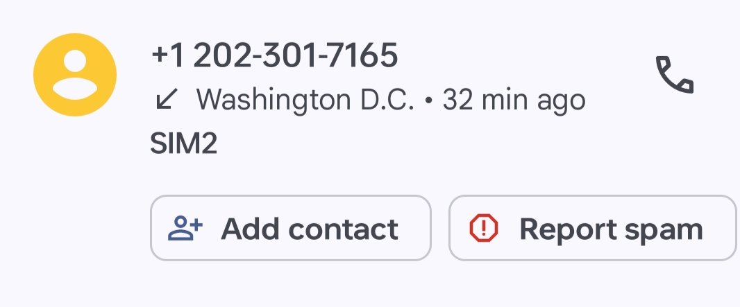 Subject: Complaint: Harassing Calls

Dear FTC,

Harassing calls/texts on my Mobile Phone Realme RMX3612:

+91 88110 85267
+1 202-301-7165
+1 201-377-2398
+45 92 26 21 66

Suspected UAS impersonation.

Please:
1. Verify
2. Block
3. Prevent

Thank you, Yachin

complaints <a href="/FTC/">FTC</a>