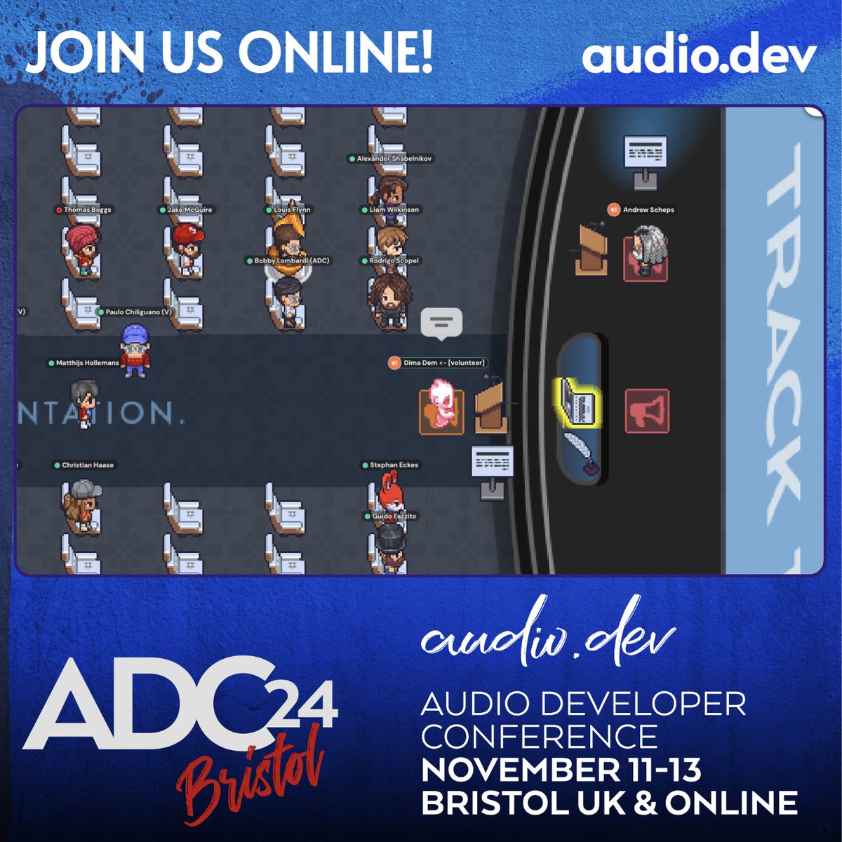 ADC24 conference talks start today, with 4 tracks to choose from.

Attend virtually from anywhere. Access talks, keynotes, and workshops for on-demand viewing.

11-13 Nov Bristol UK &amp; Online
audio.dev/tickets/

Schedule
audio.dev/adc24-schedule/

#audio #developer #programmer