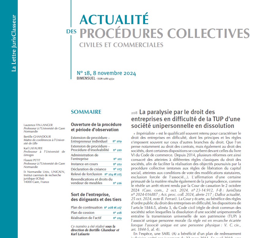 #APC
📢 L'Actualité des procédures collectives n° 18 du 8 novembre 2024, réalisé sous la direction de Bertille  Ghandour et Karl Lafaurie, est en ligne sur #LexisNexis !

lexis360intelligence.fr/revues/Actuali…