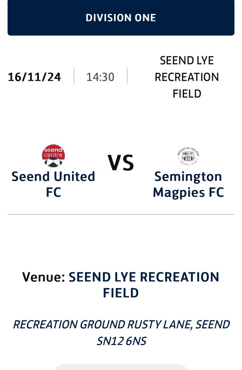 This Saturday we make the short journey to League leaders and current champions Seend Utd