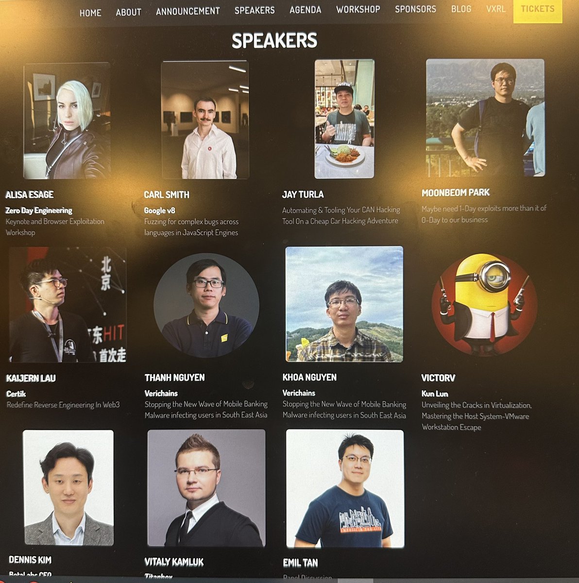 Mr. Anthony 安東尼 (@darkfloyd1014) on Twitter photo #VXCON 3 Days to go
Please join us to meet the best line up of hackers.
vxcon.hk
<a href="/vxresearch/">VXCON</a>
<a href="/alisaesage/">Alisa Esage Шевченко</a> <a href="/cffsmith/">Carl Smith</a> <a href="/shipcod3/">Jay Turla</a> <a href="/krNeoTra/">Moonbeom(Daniel)</a> <a href="/onlyxwings/">kaijern (xwings)</a> <a href="/redragonvn/">Thanh Nguyen</a> <a href="/vv474172261/">VictorV</a> <a href="/vkamluk/">Vitaly Kamluk</a> <a href="/div0_sg/">Division Zero (Div0)</a> Emil Tan <a href="/Emil0xA/">Emil</a> Dennis Kim SoBoris #VXCON 3 Days to go
Please join us to meet the best line up of hackers.
vxcon.hk
<a href="/vxresearch/">VXCON</a>
<a href="/alisaesage/">Alisa Esage Шевченко</a> <a href="/cffsmith/">Carl Smith</a> <a href="/shipcod3/">Jay Turla</a> <a href="/krNeoTra/">Moonbeom(Daniel)</a> <a href="/onlyxwings/">kaijern (xwings)</a> <a href="/redragonvn/">Thanh Nguyen</a> <a href="/vv474172261/">VictorV</a> <a href="/vkamluk/">Vitaly Kamluk</a> <a href="/div0_sg/">Division Zero (Div0)</a> Emil Tan <a href="/Emil0xA/">Emil</a> Dennis Kim SoBoris