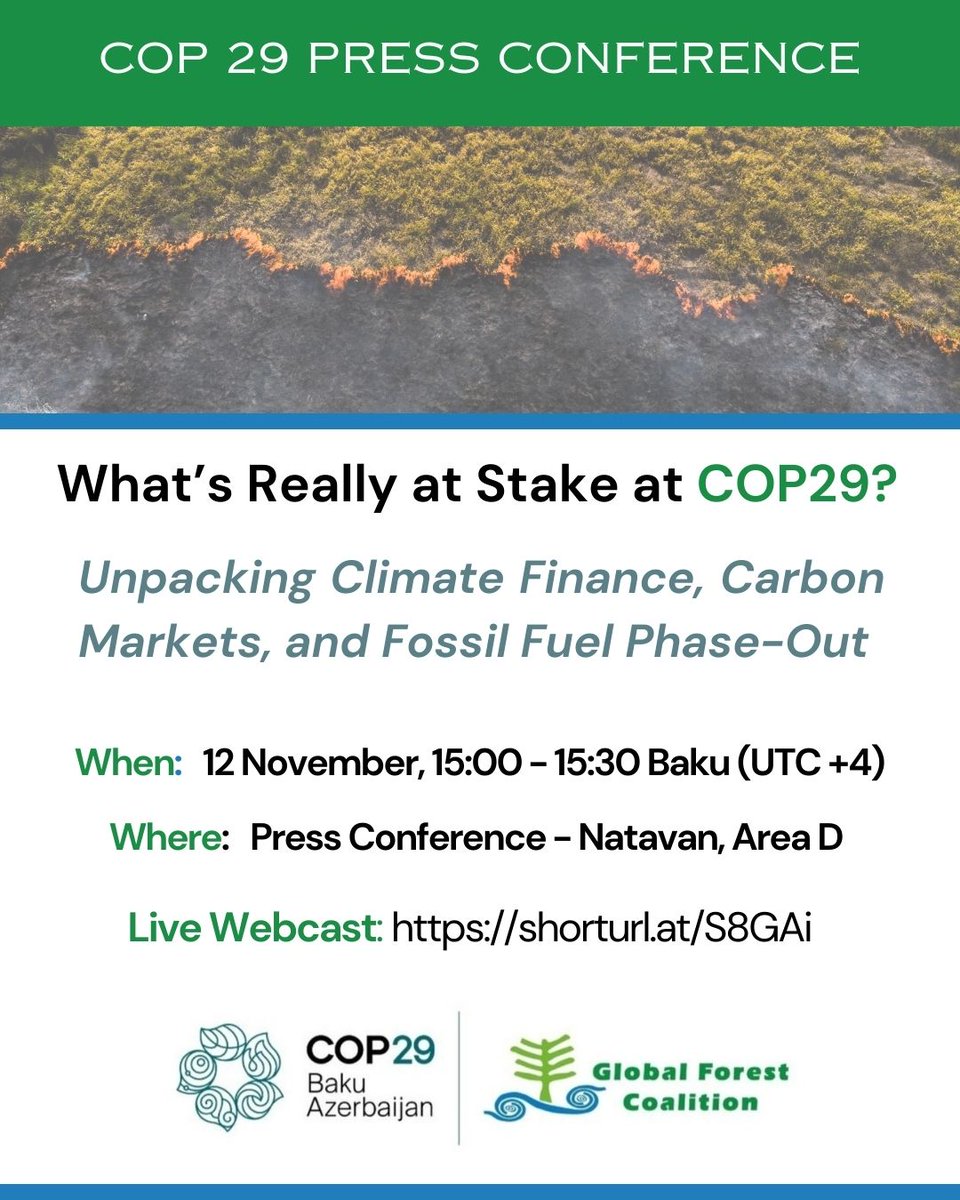 Things have not gotten off to the best of starts at #COP29

Join us for an important press conference from Baku to see where things are, and where they need to go!

📍: Natavan, Area D
🗓️: 12 Nov, 3pm Baku (UTC +4)

🔗 Webcast: unfccc.int/event/global-f…

#COP29Baku #ClimateJustice