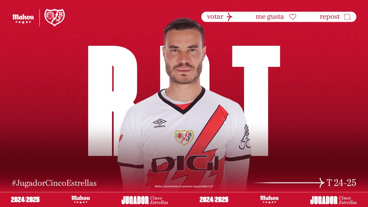 futbolmahou's tweet photo. RT o MG si crees que Raúl de Tomás ha sido el #JugadorCincoEstrellas del @RayoVallecano en octubre. (5/6) https://t.co/dHiIgKQdHO
