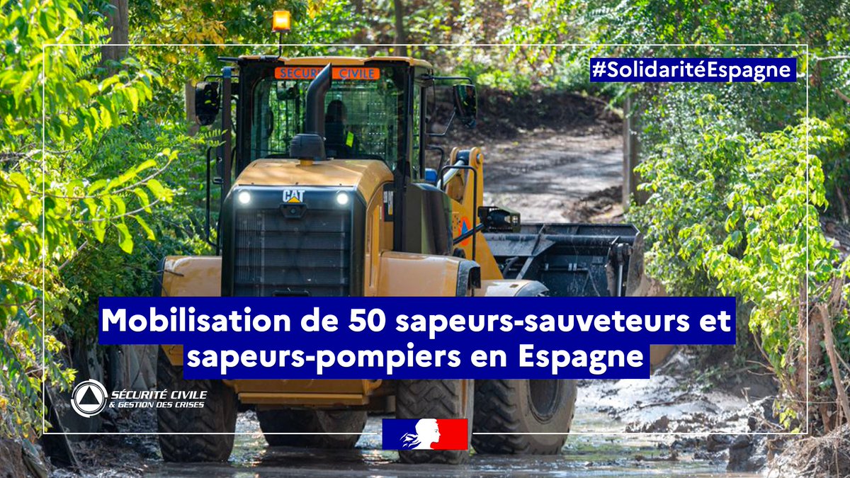 SecCivileFrance's tweet photo. 🇪🇸🇫🇷🇪🇺 #EUCivPro Dans le cadre du Mécanisme de protection civile de l’Union, 40 sapeurs-sauveteurs de l’@uiisc1, de l’@Uiisc7 et 10 sapeurs-pompiers du @SDIS66 partent demain à Valence.
🚒 Avec des engins de travaux publics, ils participeront aux opérations de déblaiement. https://t.co/Y1Uk3Dn7B2