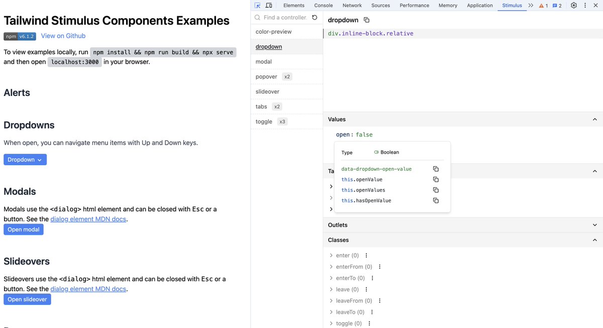 elalemanyo's tweet image. I&apos;m continually impressed by the Stimulus DevTools Chrome extension by @robinsimonklein 🙏. It seamlessly integrates into Chrome DevTools, providing an intuitive interface to inspect controllers, values, targets... A must-have for any #StimulusJS dev!
github.com/robinsimonklei…