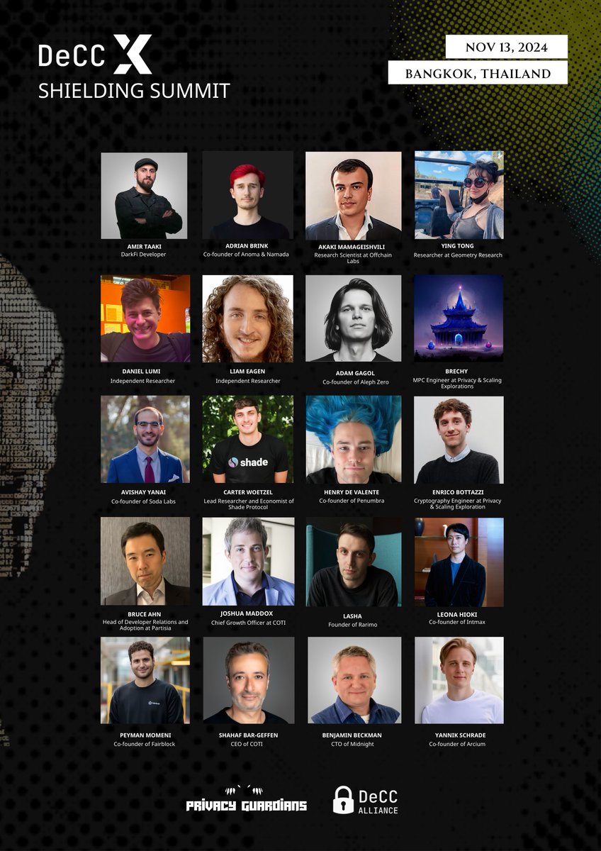 SecretNetwork's tweet image. Meet the legendary speakers at the DeCC X Shielding Summit! 
This line-up is stacked!!
@Narodism, @adrianbrink, @kakia1989, @therealyingtong, @zkLumi, @liameagen, @GagolAdam, @brechy_, @l_woetzel, @hdevalence, @backaes, @Bruce_PBC, @JoshuaBMaddox, @LashaAntadze, @HiokiLeona,…