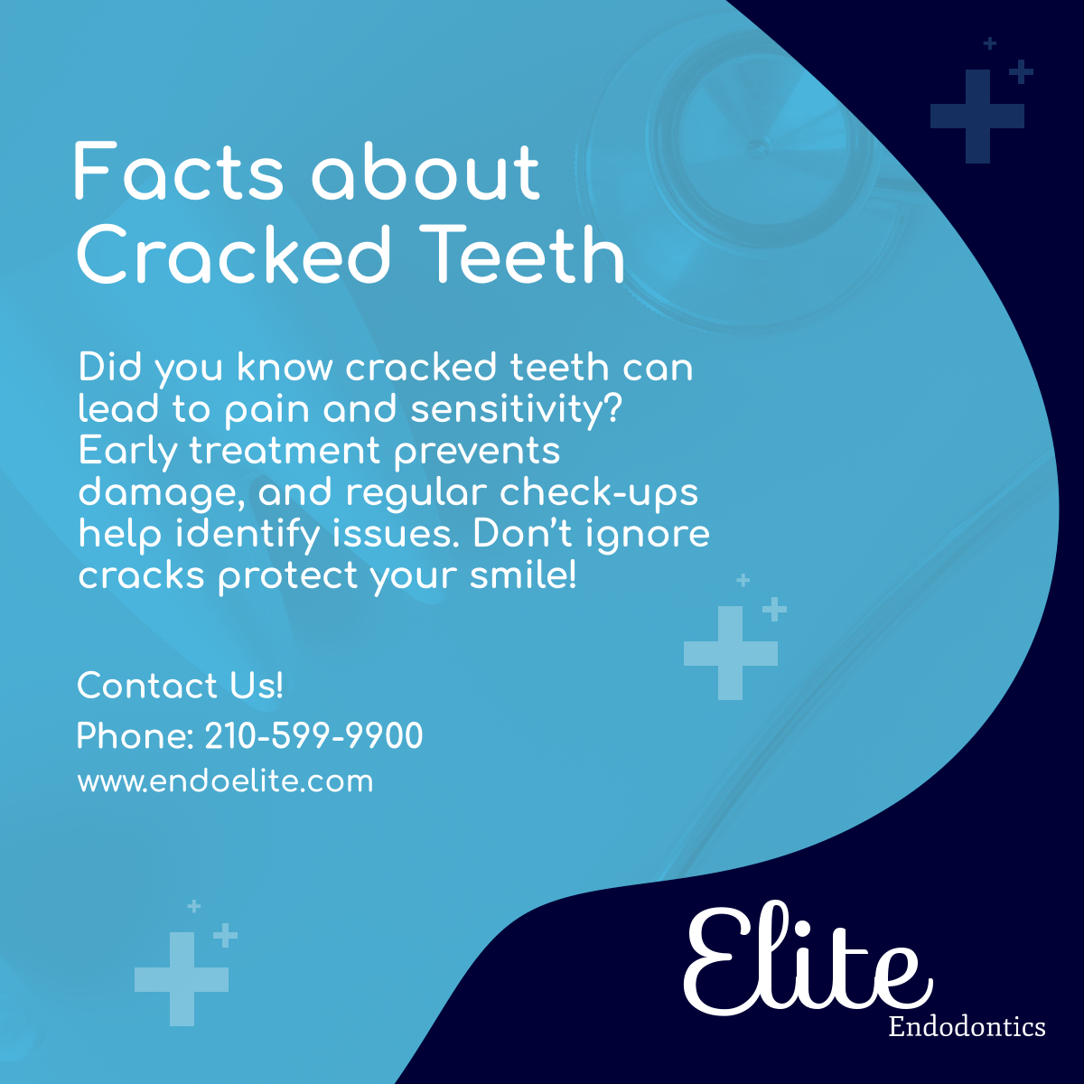 elitendodontics's tweet image. Cracked teeth can cause discomfort and lead to bigger problems. Stay proactive with regular check-ups and early treatment to keep your smile healthy and radiant! 

#DentalServices #UniversalCityTX #CrackedTeeth