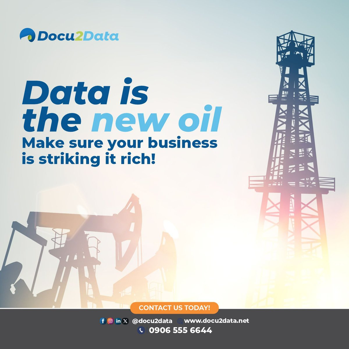 docu2data's tweet photo. Fuel Your Business!
Data is the new oil! Make sure your business is striking it rich!
Partner with Docu2Data to unlock insights and drive growth!
#Docu2Data
#DataDriven
#BusinessSuccess https://t.co/vOvs7QhD3I