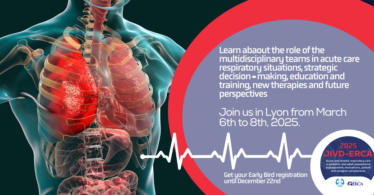 🏥We will delve into the role of the multidisciplinary teams in acute care respiratory situations, strategic decision-making and many more. Join us!

📆 6-8 March
📍Cité Centre de Congrès Lyon
✍ Registrations:  jivd-erca2025.com/registration
👀Check the program: jivd-erca2025.com/preliminary-pr…