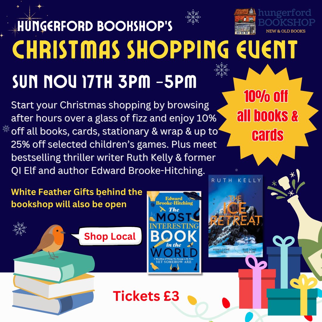 Book Vivant (@hungerfordbooks) on Twitter photo This Sunday! Start your gift buying with us over a glass of fizz & enjoy 10% off all books, cards, stationary & more. Plus <a href="/ruthywriter/">Ruth Kelly</a> & <a href="/foxtosser/">Edward Brooke-Hitching</a> will be there signing books! This Sunday! Start your gift buying with us over a glass of fizz & enjoy 10% off all books, cards, stationary & more. Plus <a href="/ruthywriter/">Ruth Kelly</a> & <a href="/foxtosser/">Edward Brooke-Hitching</a> will be there signing books!