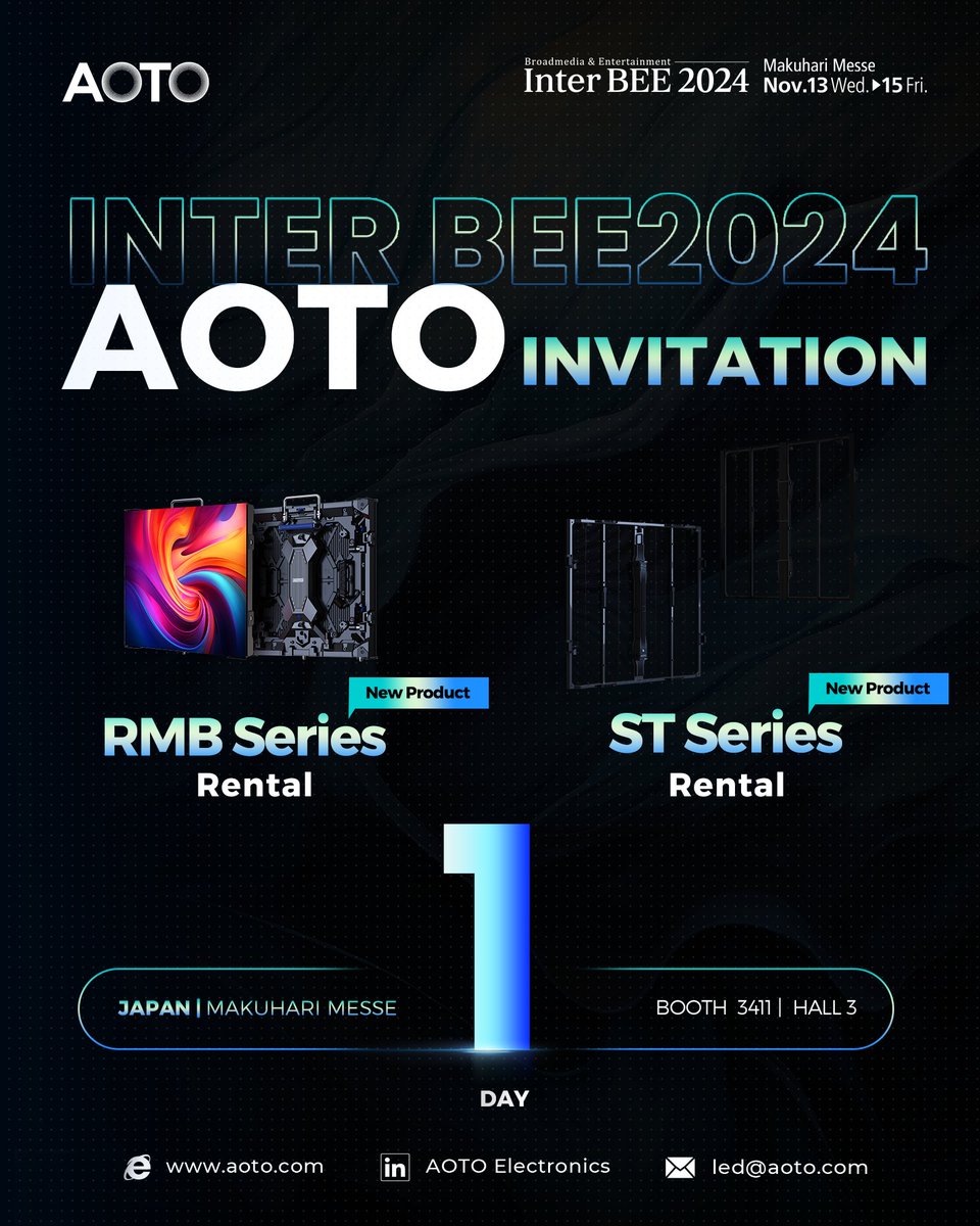 AOTOElectronics's tweet image. 🚀 𝟭 𝗗𝗮𝘆 𝘁𝗼 𝗚𝗼! The AOTO team is putting on the final touches for #InterBEE2024! See you tomorrow at 𝗕𝗼𝗼𝘁𝗵 𝟯𝟰𝟭𝟭, 𝗛𝗮𝗹𝗹 𝟯, Makuhari Messe!

#AOTOInterBEE #LEDTech #VirtualProduction #FilmInnovation