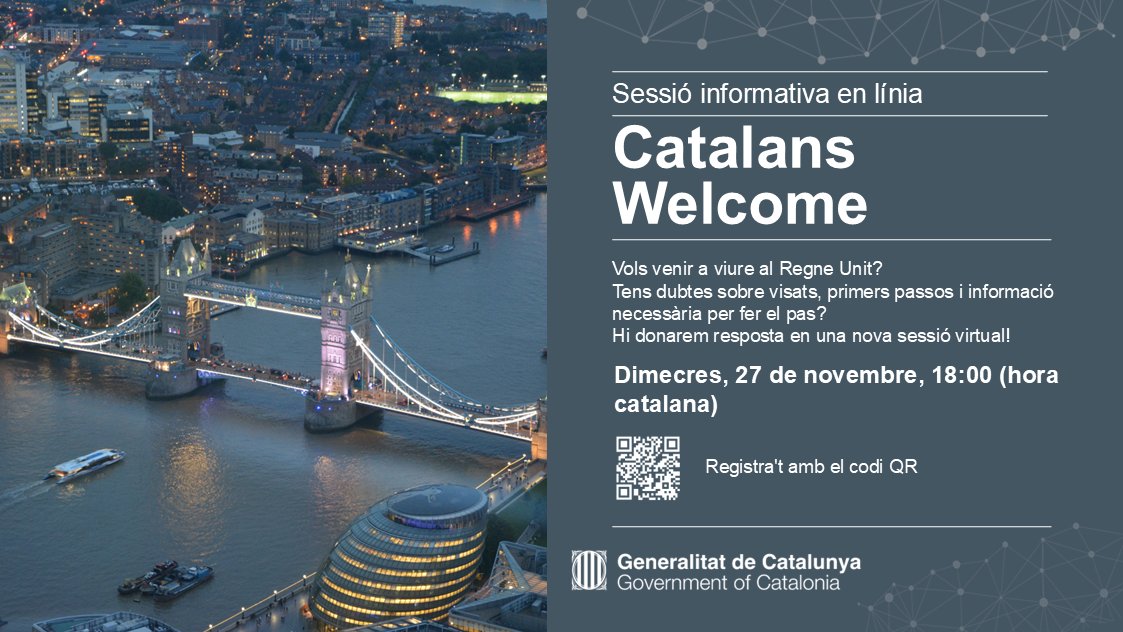 💻Torna el #CatalansWelcome!

🇬🇧Vols venir a viure al Regne Unit i tens dubtes sobre com fer-ho?

⁉️Repassarem tipus de visats, tràmits i d'altres informacions d'interès en una nova sessió virtual 

🗓️27/11, 6pm (hora catalana)

🔗Apunta't-hi aquí: forms.office.com/pages/response…