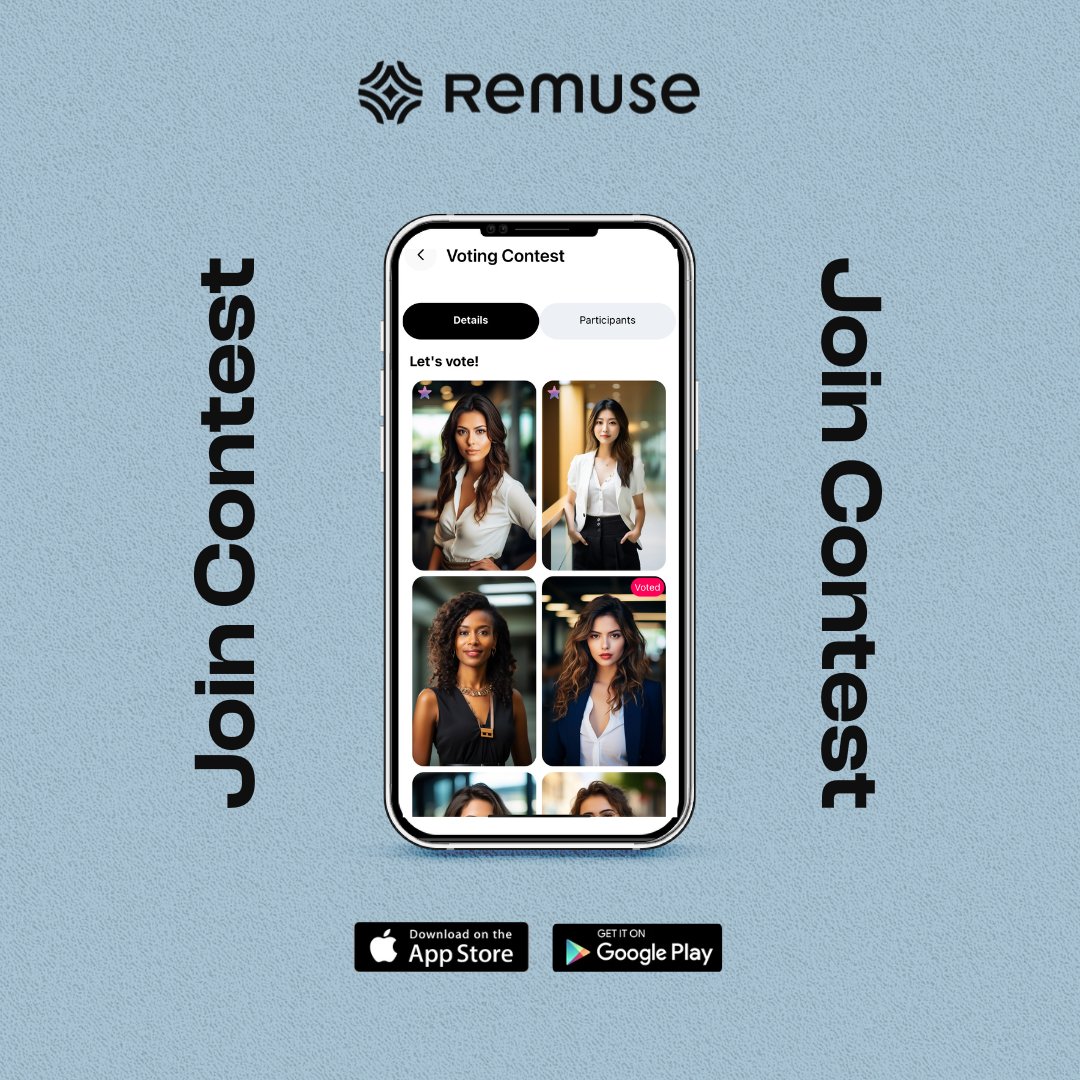 remuseapp's tweet photo. Create and Compete! 🎨 Explore endless AI-generated beauty, share your finds, and enter exciting themed contests. Remuse is your new go-to app for digital beauty. #AICreativity #Remuse #Contest