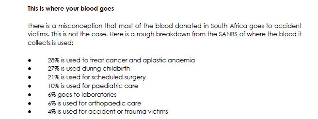 _ArriveAlive's tweet photo. Do you know where the blood from your blood donation is used? https://t.co/mVphkzQntx #ArriveAlive #DonateBlood @theSANBS https://t.co/bCyxUIUuJC