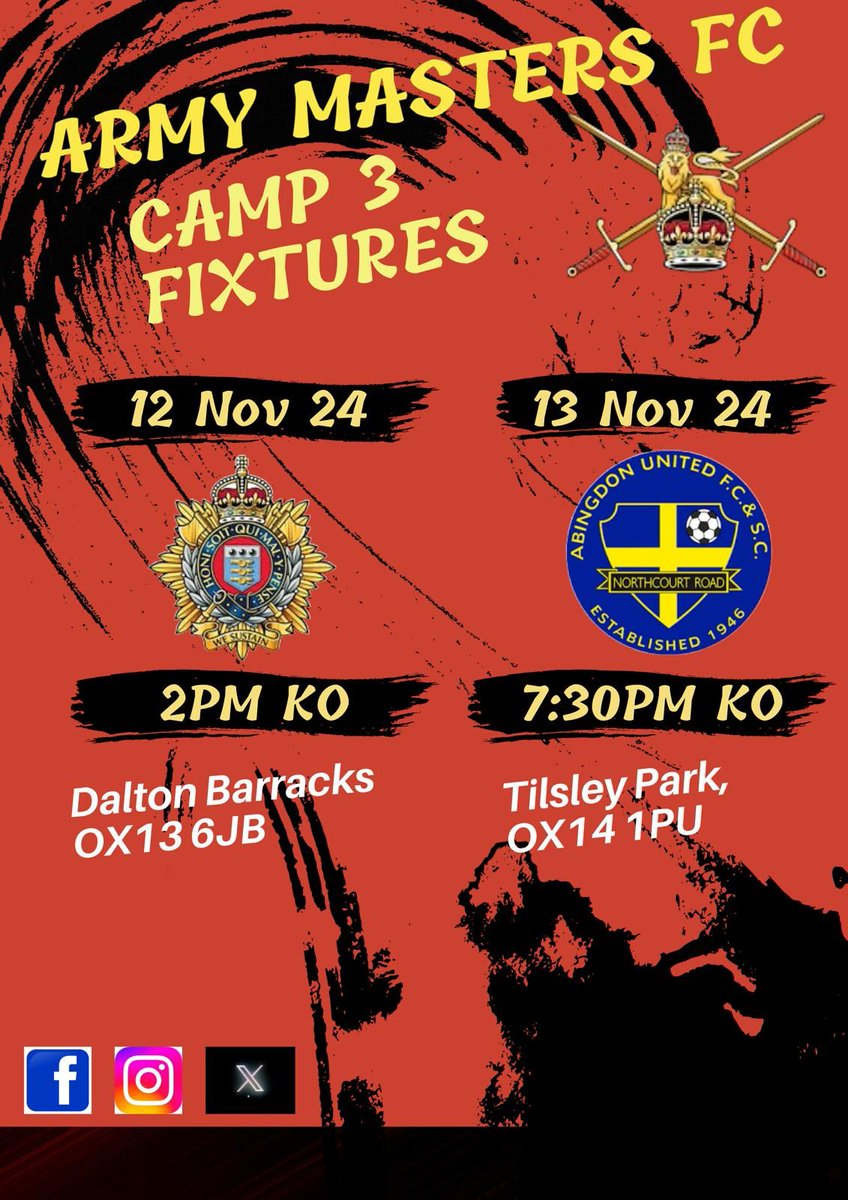 Armyfa1888's tweet photo. Our Army Masters were in training yesterday afternoon ahead of this week's fixtures. Later today they play an RLC Select XI at Dalton Barracks, KO 2PM and then tomorrow the team play Abingdon Utd at Tilsley Park, KO 7.30PM. Come and support if you are in the area. https://t.co/Bscf49rAw8