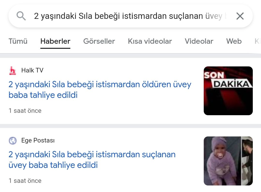 Bazen diyecek söz bulamıyorum arkadaşlar..
İnanmak istemedim, google yazdım. Çıkan haberleri okudum. Doğruymuş..
Tekirdağ’da cinsel istismara ( tecavüz  ) uğradıktan sonra hayatını kaybeden 2 yaşındaki Sıla bebek davasında üvey baba hakkında tahliye kararı verildi. #sılabebek