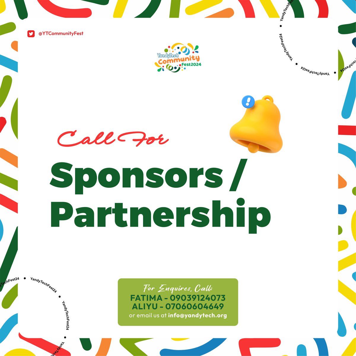 We're excited to announce the <a href="/YTCommunityFest/">YandyTech Community Festival</a>  2024!  

Join us for a day of cutting-edge talks, workshops, and networking opportunities.

We're seeking sponsors and partners to help us make this event even bigger and better! 

#YandyTechCommunity #YTCFest2024 #YTCFest02