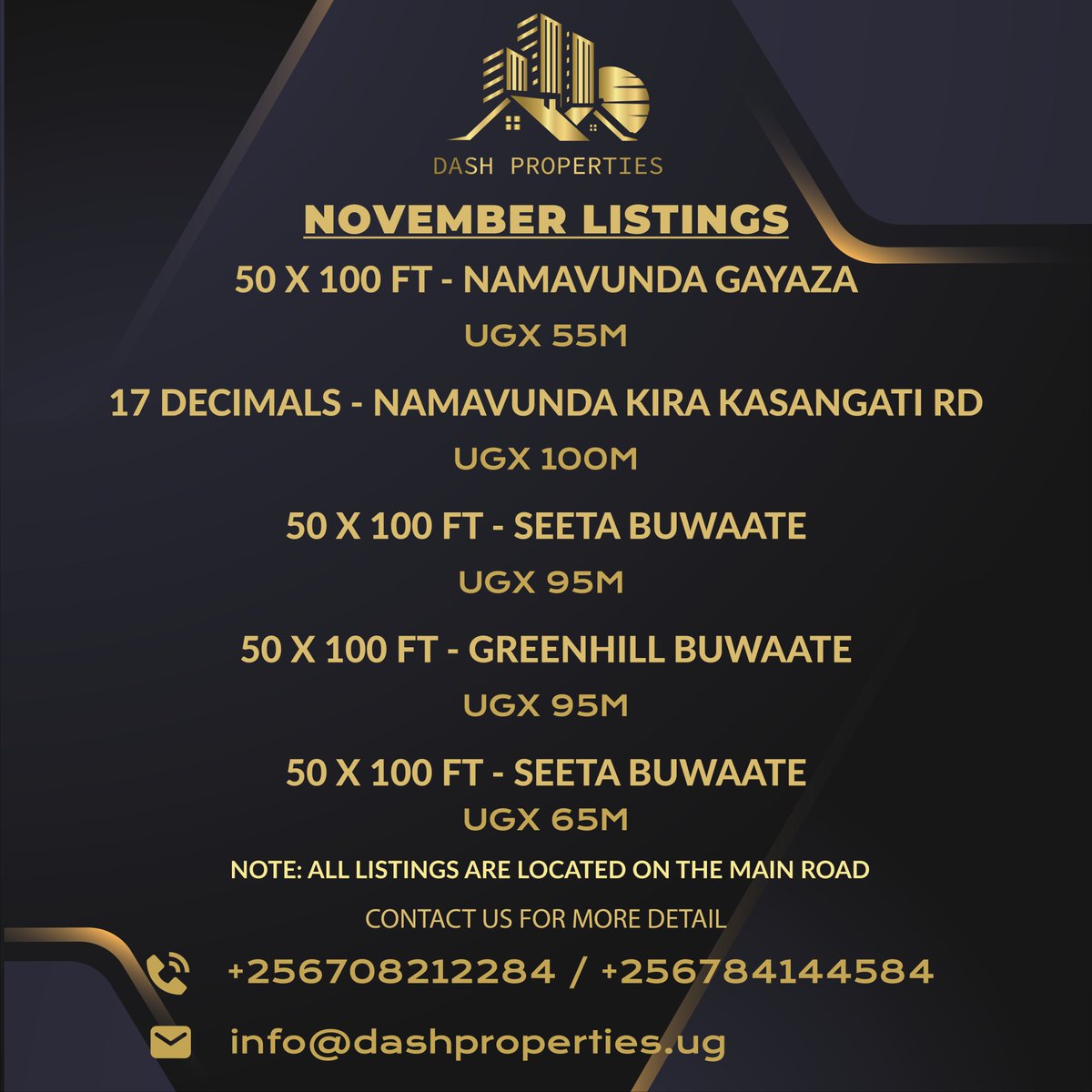 Properties_Dash's tweet image. 🏡 November Listings Alert! 🏡

Explore our prime properties located in sought-after areas, each offering convenience and exceptional value:

 Don’t miss out—contact us for more details.

#DashProperties #NovemberListings #UgandaRealEstate #PropertyForSale #LandInvestment