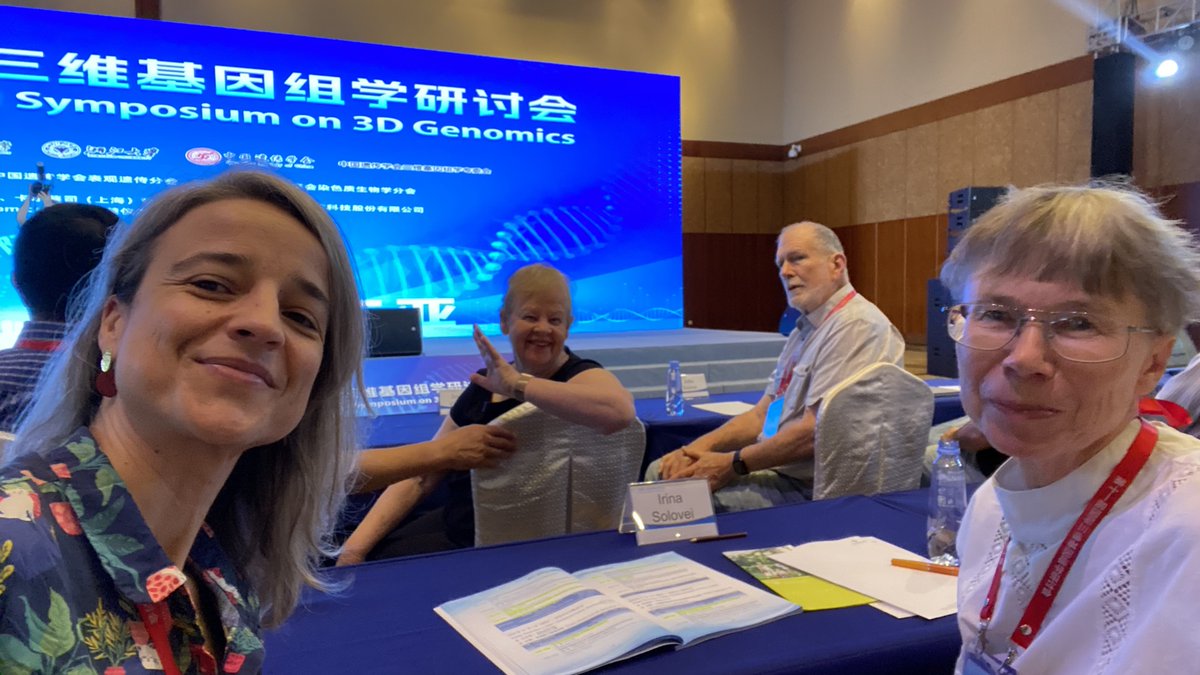 With old friends and colleagues Aurora Ruiz-Herrera and Irina Solovei at the 3D Genome conference in Sanya, China. Our job – to relate the patterns that chromatin conformation analyses reveal with what we see under the microscope.