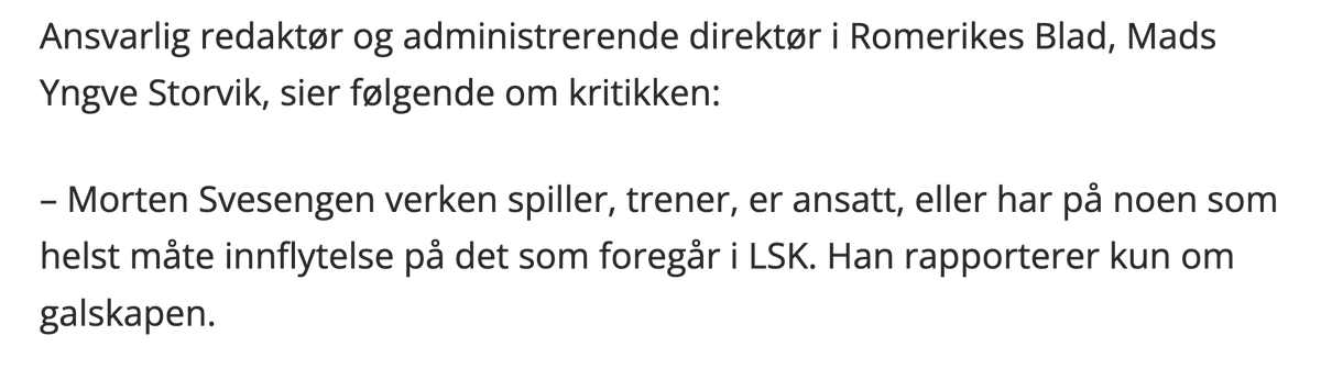 lsk_ny's tweet photo. For et flåsete svar fra redaktøren med strutsetaktikk. Mange supportere har kritisert manglende kritisk dekning av LSK fra Svesengen over lang tid. @mystorvik #journalistikk #LSK https://t.co/AyOl7wdn8b