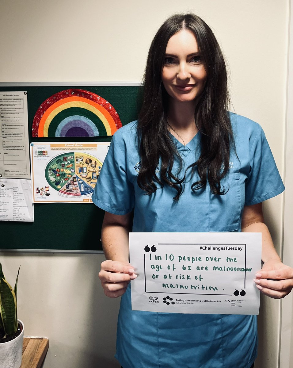Mae ein tîm Dieteteg yn rhannu eu syniadau am sut i ddarparu gofal maeth o safon. Dyma Ailish, ein Dietegydd Arweiniol Acíwt yn rhannu ystadegyn pwysig #ChallengesTuesday#MAW2024