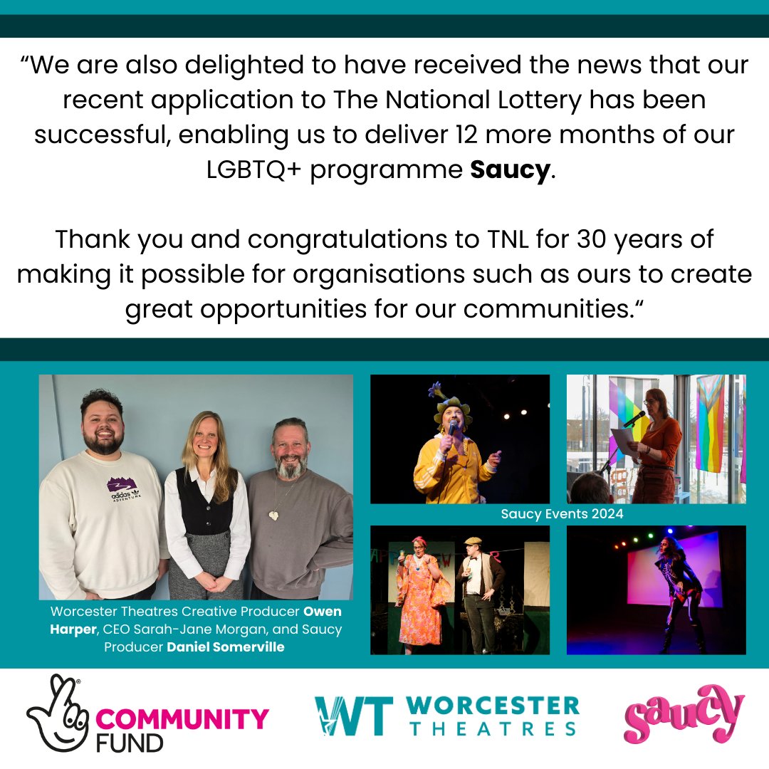 Worcester Theatres (@worcstheatres) on Twitter photo 🎉Happy 30th Birthday National Lottery🎉
Thank you to the <a href="/TNLUK/">The National Lottery</a> and it's players for supporting our work!
<a href="/ace_national/">Arts Council England</a> <a href="/TNLComFund/">The National Lottery Community Fund</a>
#NationalLottery30 #SaucyWorcester #WorcesterTheatres 🎉Happy 30th Birthday National Lottery🎉
Thank you to the <a href="/TNLUK/">The National Lottery</a> and it's players for supporting our work!
<a href="/ace_national/">Arts Council England</a> <a href="/TNLComFund/">The National Lottery Community Fund</a>
#NationalLottery30 #SaucyWorcester #WorcesterTheatres